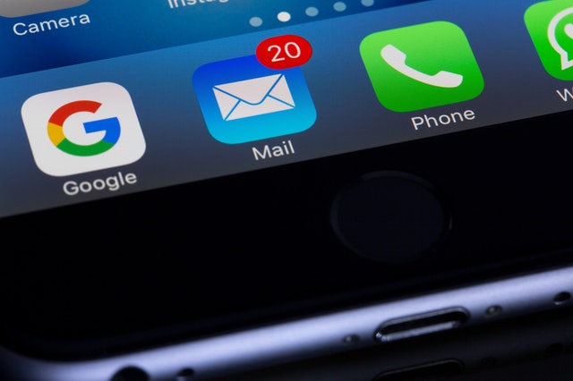A picture of an email app icon on a smartphone